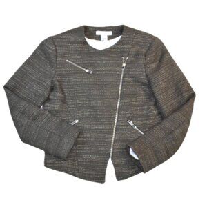 H&M Olive Green Tweed Asymmetrical Zip Blazer Jacket Women’s 6 Small Chic